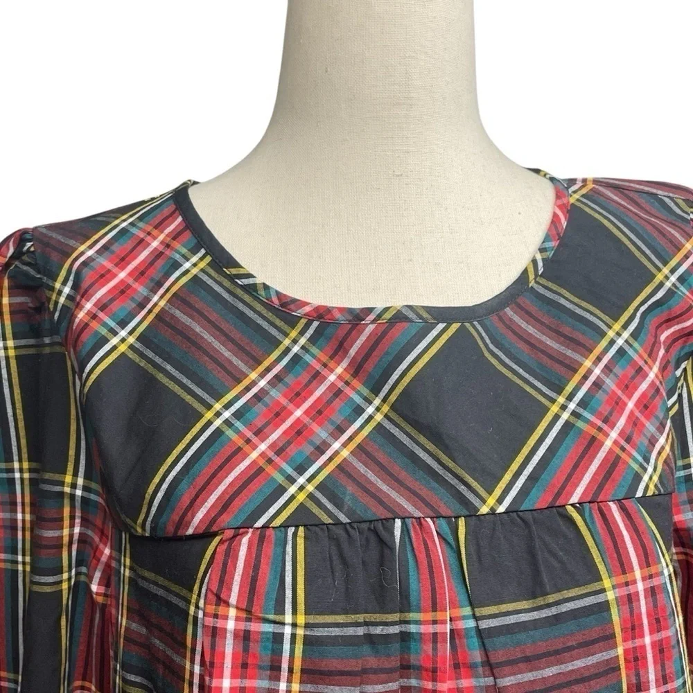 J. Crew Tartan puff-sleeve top in stretch poplin Size Medium